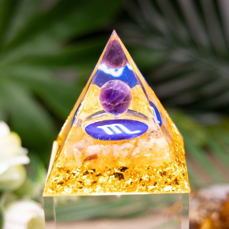 天蠍座/金字塔奧根塔Orgonite奧剛/星座脈輪冥想/小夜燈/銅髮晶 - 其他 - 樹脂