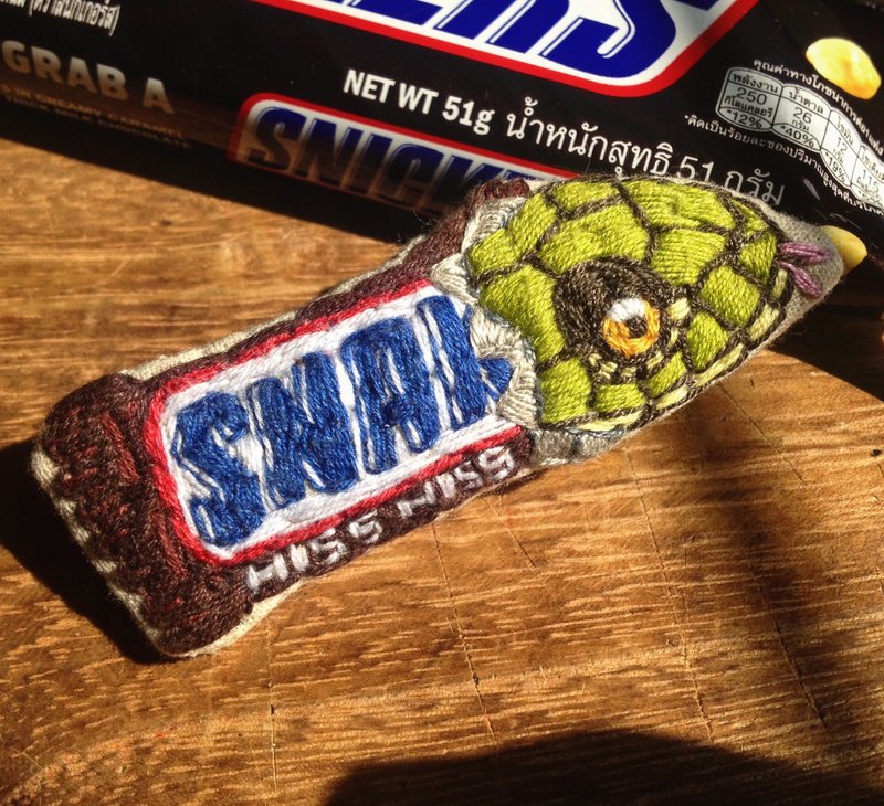 Odd Snacks Series / Snake x Chocolate / Hand Embroidery Pin Brooch