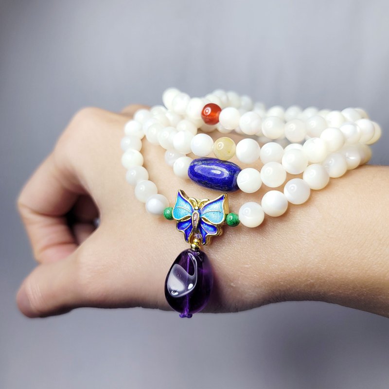 頂級硨磲 五行 翡翠 青金石 紫水晶 108手串 念珠 6mm 單品 禮物 - 手鍊/手環 - 寶石 多色