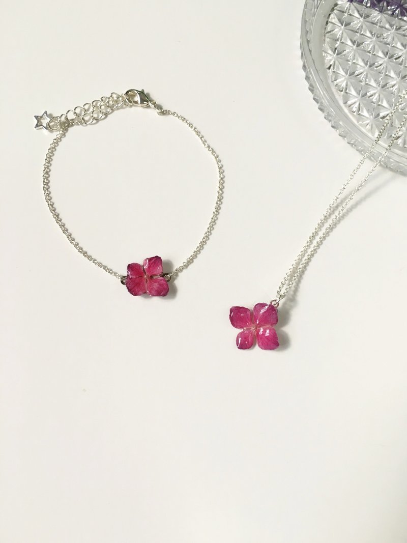 Micro jewelry - hydrangea mini real flowers clavicle chain bracelet necklace set (true three-dimensional flower) Limited product