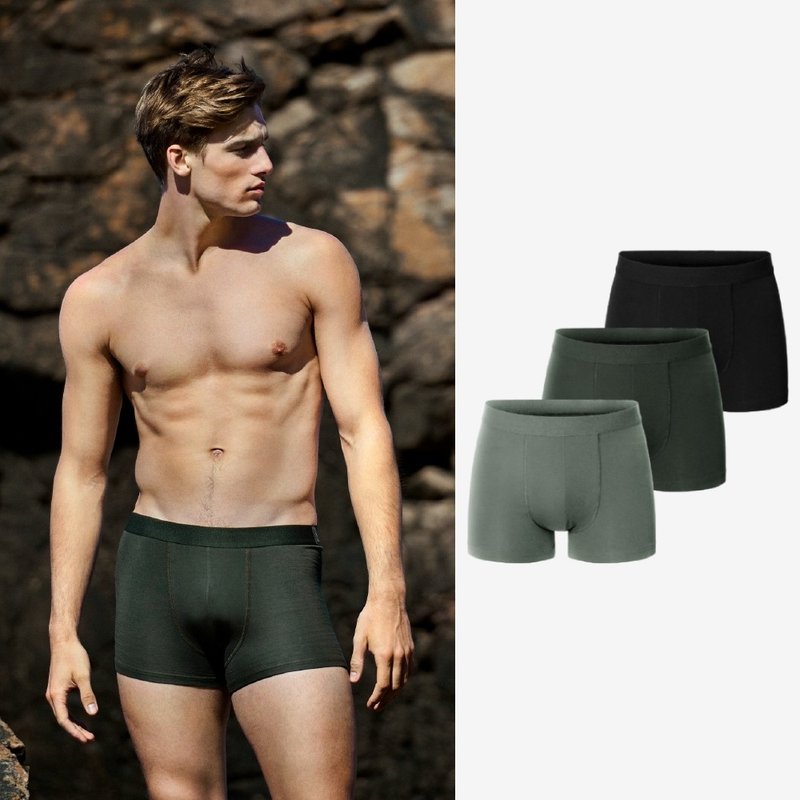 Bread & Boxers 三件組 有機棉男用四角內褲 - 黑/軍綠/卡其綠 - 男內衣褲 - 棉.麻 綠色