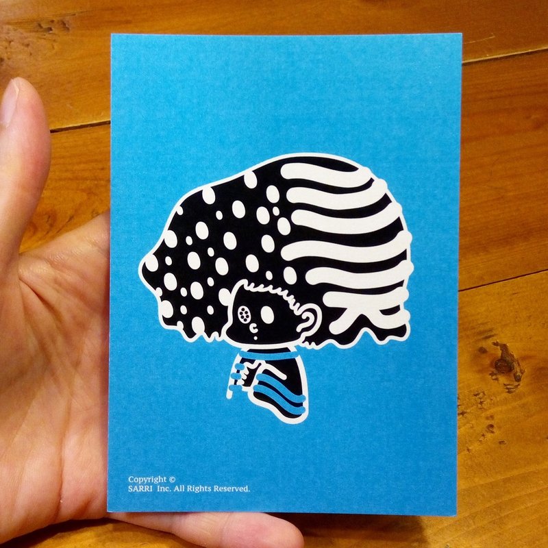 Blue mushroom person (can make A3 size poster) Birthday card design coloring illustration picture card universal card art love special funny strange character strange cute Taiwan playable