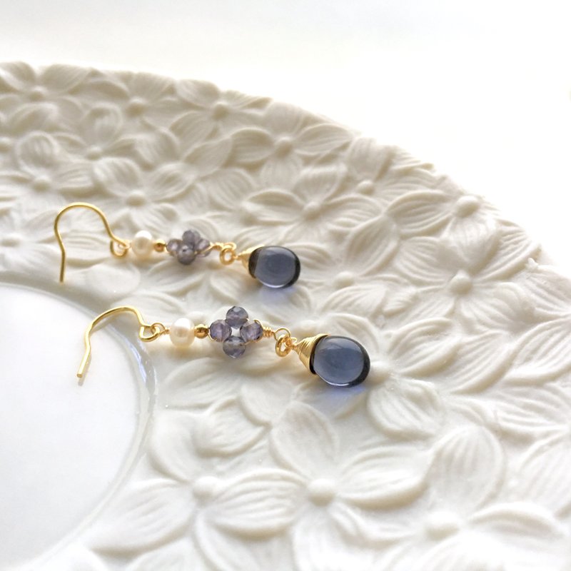 【若桑】【歲石記】天然菫青石耳環。九月誕生石。Dichroite。 - 耳環/耳夾/耳骨夾 - 寶石 藍色