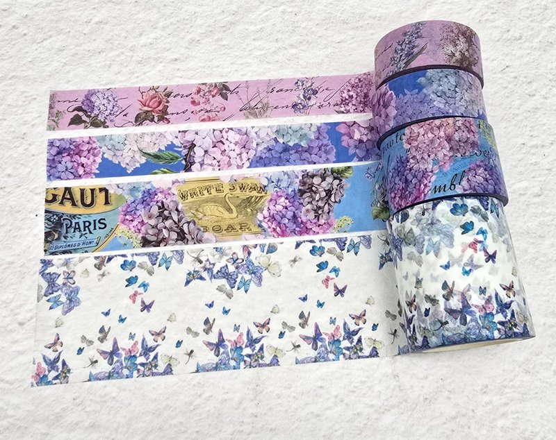 Lavender purple florals and butterflies washi tapes set for - 紙膠帶/和紙/PET - 紙 紫色
