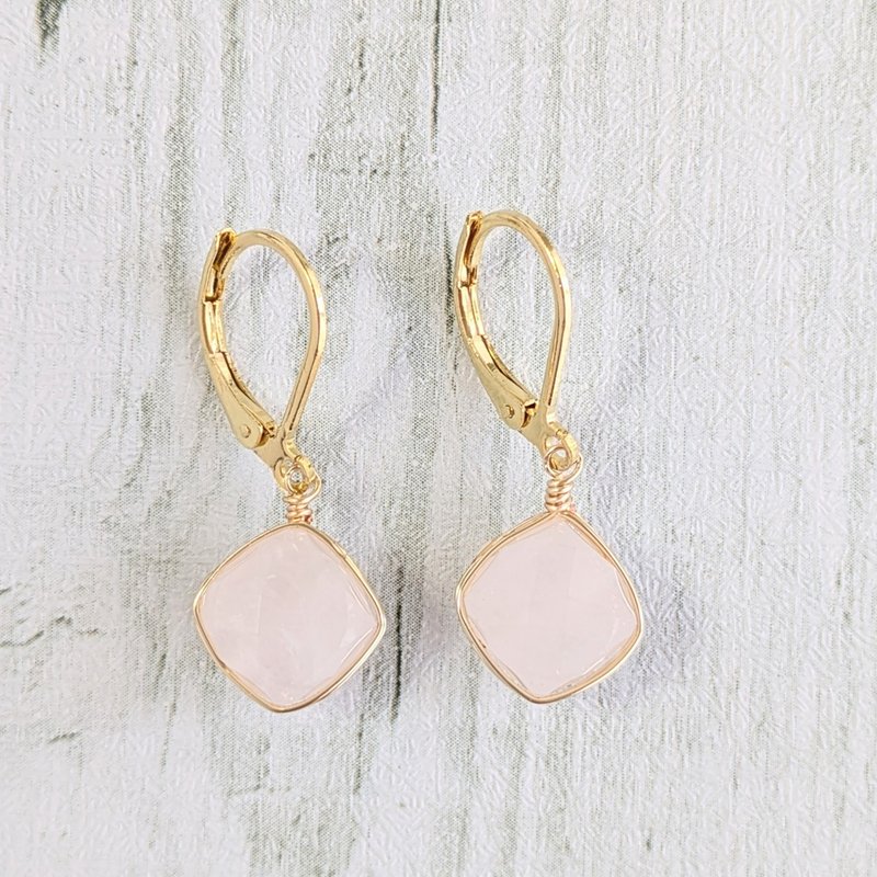 天然寶石耳環 玫瑰石英 - 耳環/耳夾/耳骨夾 - 寶石 粉紅色