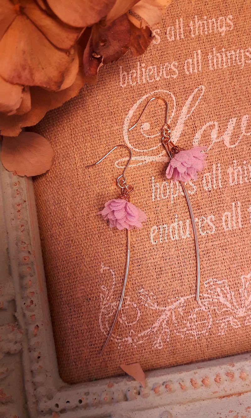 Chiffon Flower Flower Tassel Meteor Tail Feel Earrings D175 Gift - Earrings & Clip-ons - Other Materials Purple