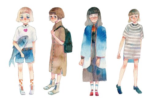 人物全身水彩插画 :: 穿搭