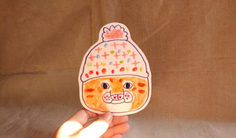 Fur hat orange cat postcard styling card universal card watercolor paper