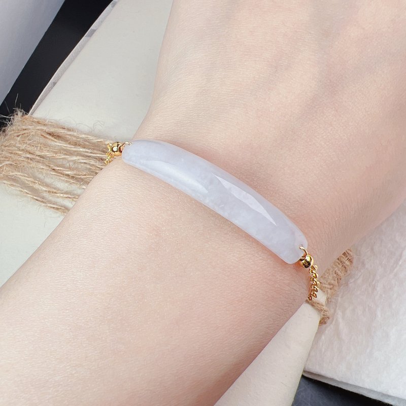 【願‧無事】冰種無事牌手鍊14K包金 | 天然緬甸A貨翡翠 | 送禮 - 手鍊/手環 - 玉石 白色