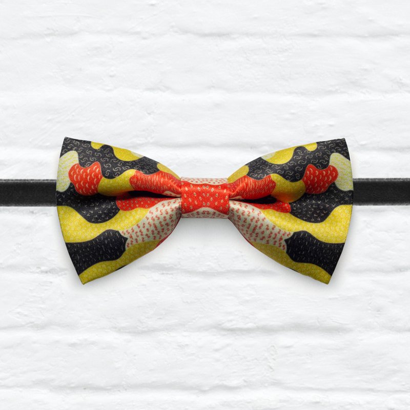 Style 0377 Orange Yellow Black Geo Puzzle Printed Bowtie - Gift& Wedding Bowtie