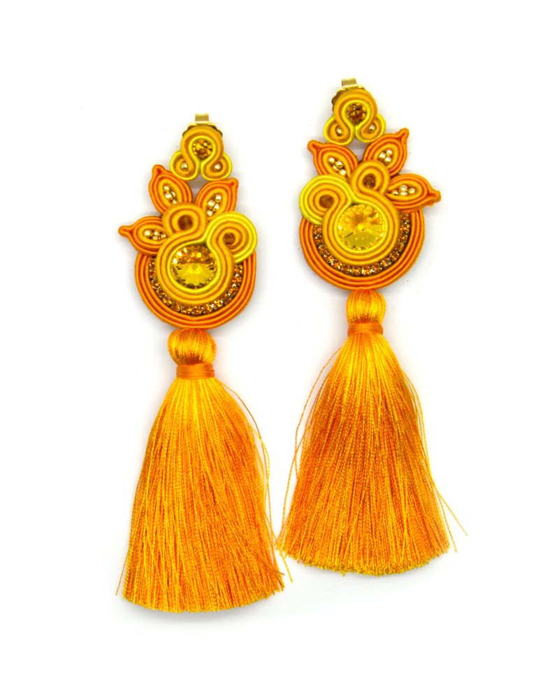 Floral tassel earrings in yellow