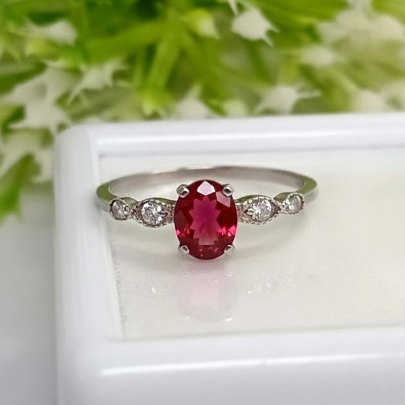 8.0 x 6.0 mm. Pear Natural ruby ring silver sterling size 7.0 free resize - 戒指 - 純銀 紅色
