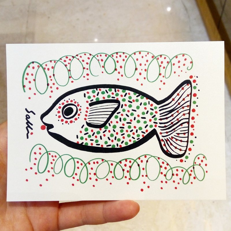 "Daddy Fish" (Can make A3 size poster) Birthday Card Design Coloring Illustration Photobook Card Universal Card Art Art Modern Lovers Love Special Interesting Weird Characters Weird Cute Taiwan Yellow Fun Funny Eye-catching Tide Art Glitter Flash