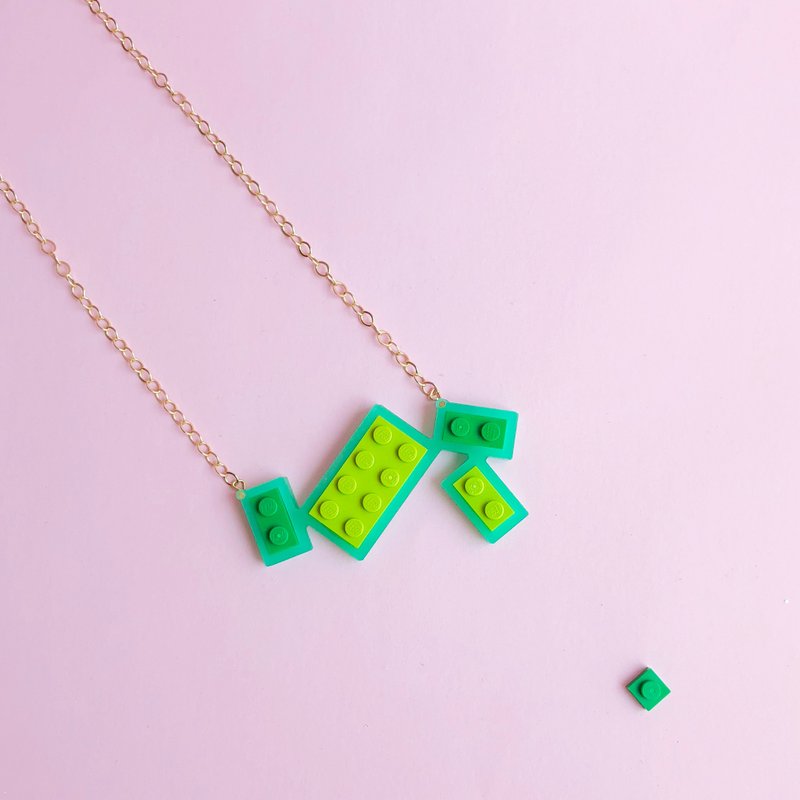 Natural fresh green Geometric LEGO Necklace