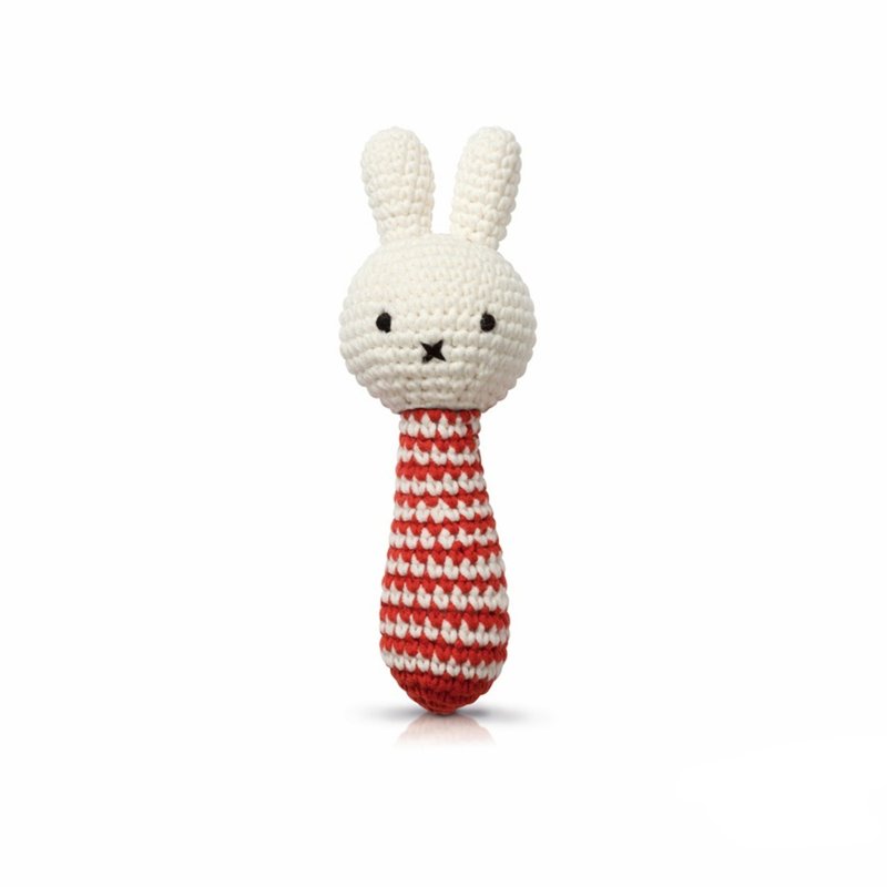 handmade miffy rattle, red stripes + bell inside