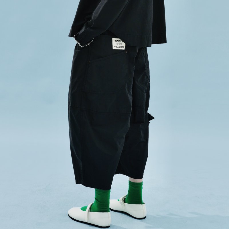 墨黑日系九分褲 / 休閒褲 純棉水洗 - 女長褲 - 棉.麻 黑色