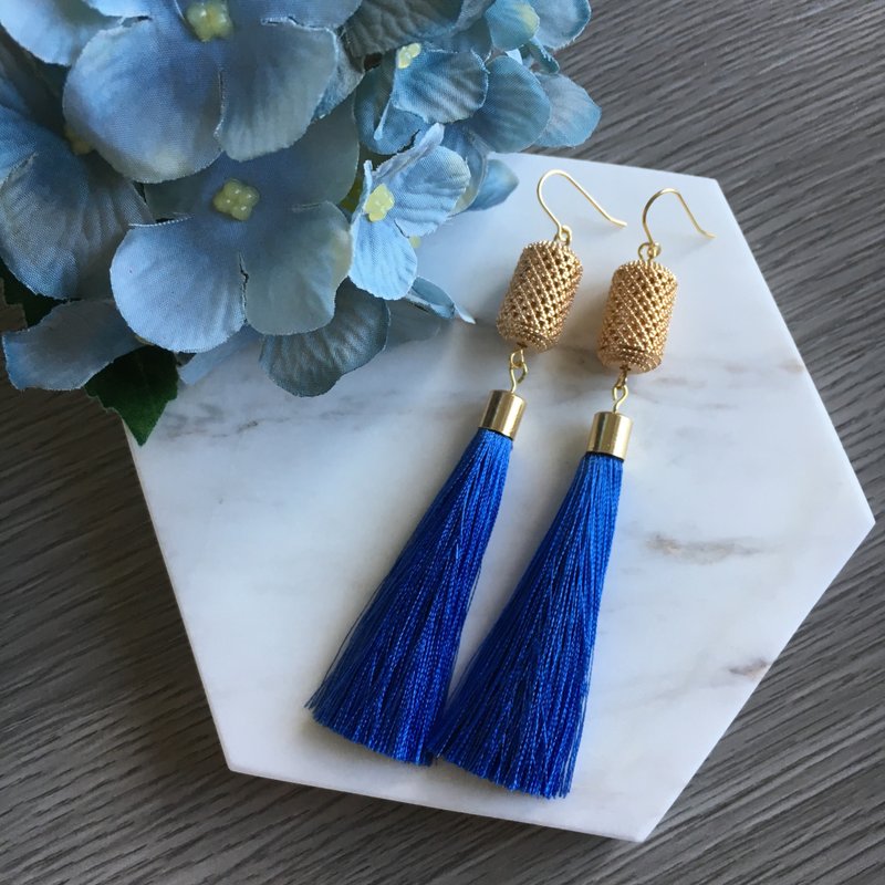 14k Gold-Plated Lattice Barrel Tassel Earrings
