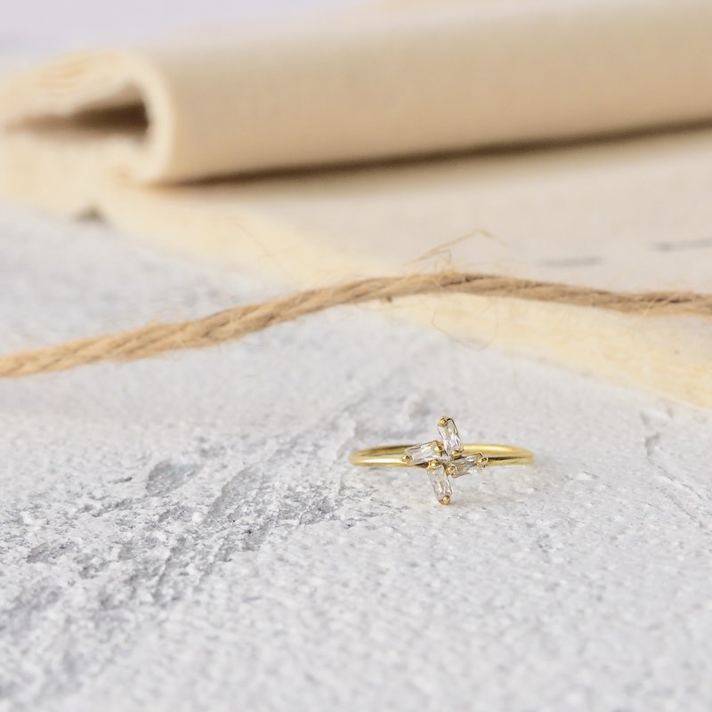 Handmade zircon brass ring windmill thin ring