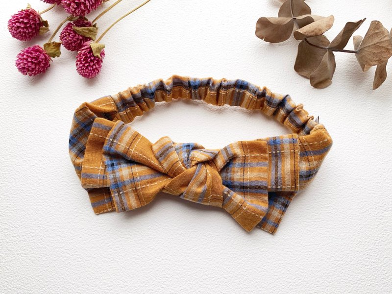 Classic coffee check baby knotted headband