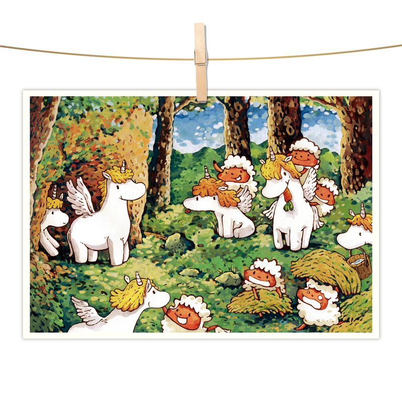 afu watercolor illustration postcard - hearts Unicorn Pegasus