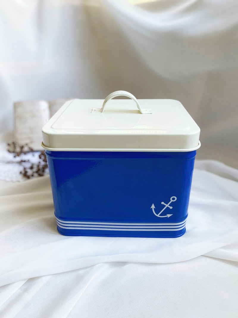 【好日戀物】日雜zakka藍色船錨仿古有蓋鐵盒置物盒收納盒禮物 - 居家收納/收納盒/儲物盒 - 其他金屬 多色
