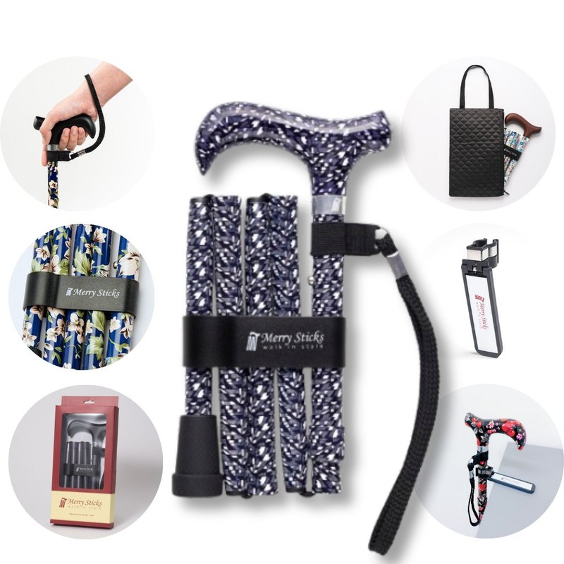 【聖誕禮盒】繽紛生活折疊手杖-前衛幾何 登山杖 時尚拐杖 長輩禮 - 其他 - 鋁合金 藍色