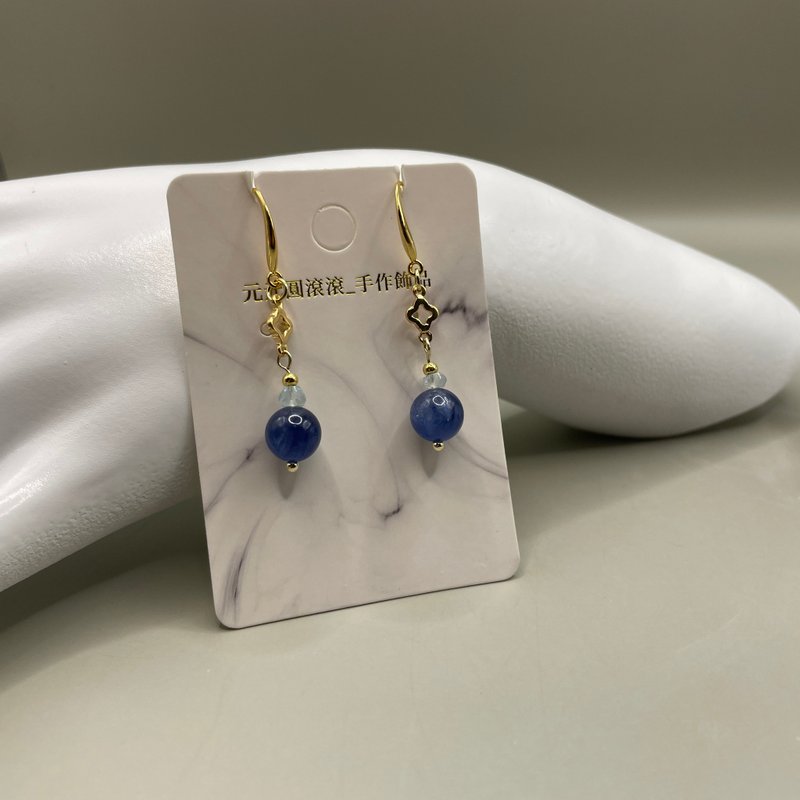 天青色的雨,藍晶石+海藍寶耳環,14K銅注金耳環,設計款文創 - 耳環/耳夾/耳骨夾 - 水晶