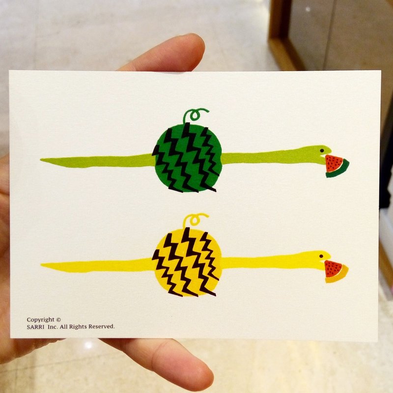 Snake Eat Watermelon Postcard Birthday Card Design Coloring Illustration Drawings Cards Wanxiangka Art Fine Arts Modern Lovers Love Special Interesting Weird Features Weird Cute Taiwanese Yellow Fun Funny Eye-catching Tale of Art Sequin Glitters Cool Not F