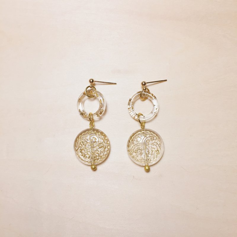 復古透明雕刻金海浪耳環