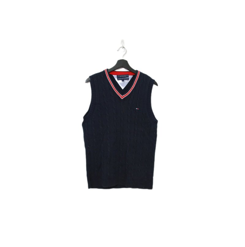 Back to Green-復古毛料背心 tommy深色學院 v-21/sweater vest - 背心/無袖上衣 - 棉.麻