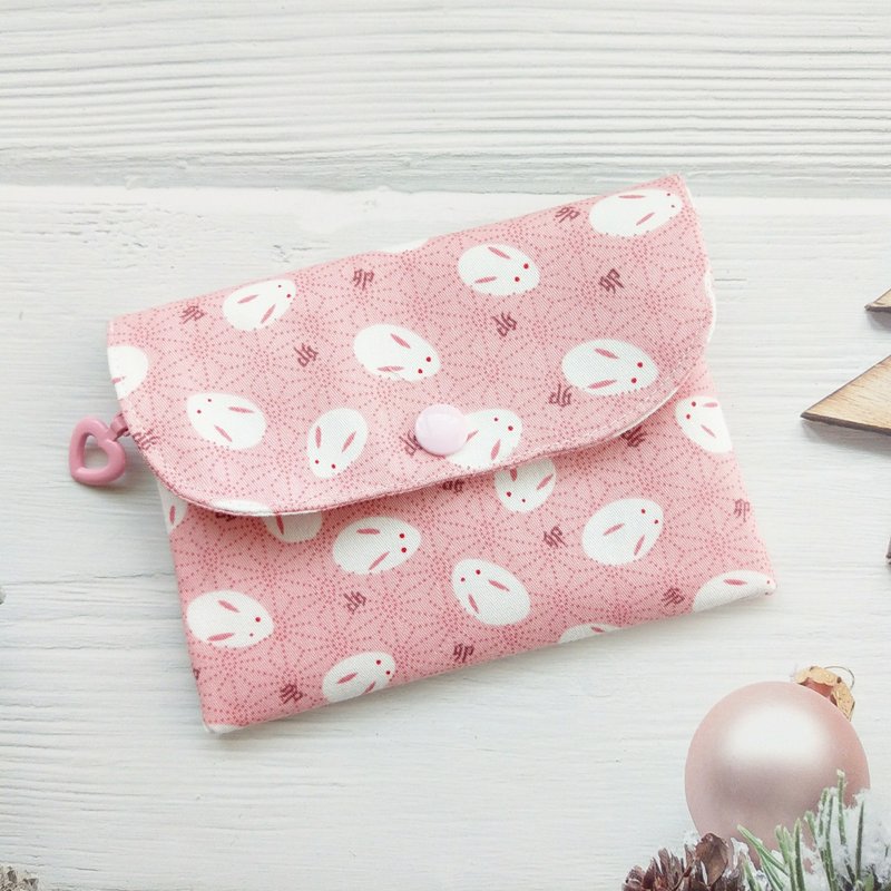 拖鞋兔兔。拉鏈雙層零錢包 - 零錢包/小錢包 - 棉.麻 粉紅色