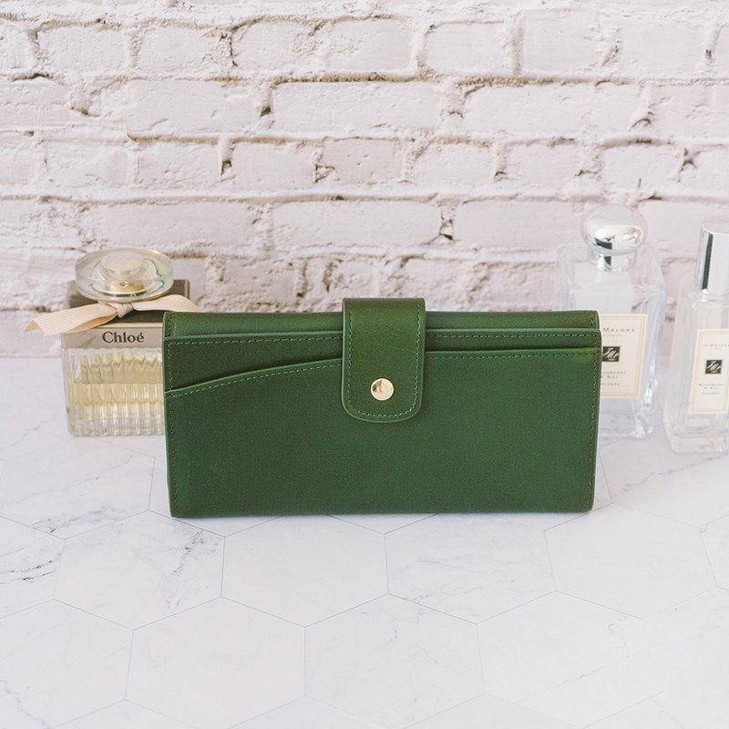 【禮盒】真皮掀扣式長夾 X0149 綠Y - 錢包/皮夾/長短夾 - 真皮 綠色
