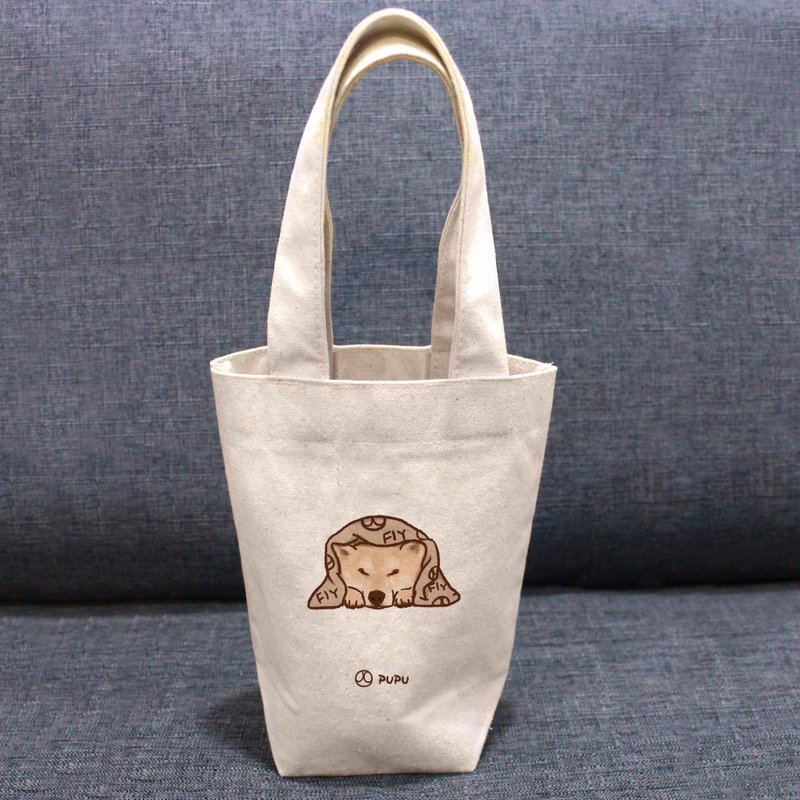 Shiba Inu - 趴---Taiwan-made cotton burlap - Wenchuang Shiba Inu - bag - green cup bag - fly planet
