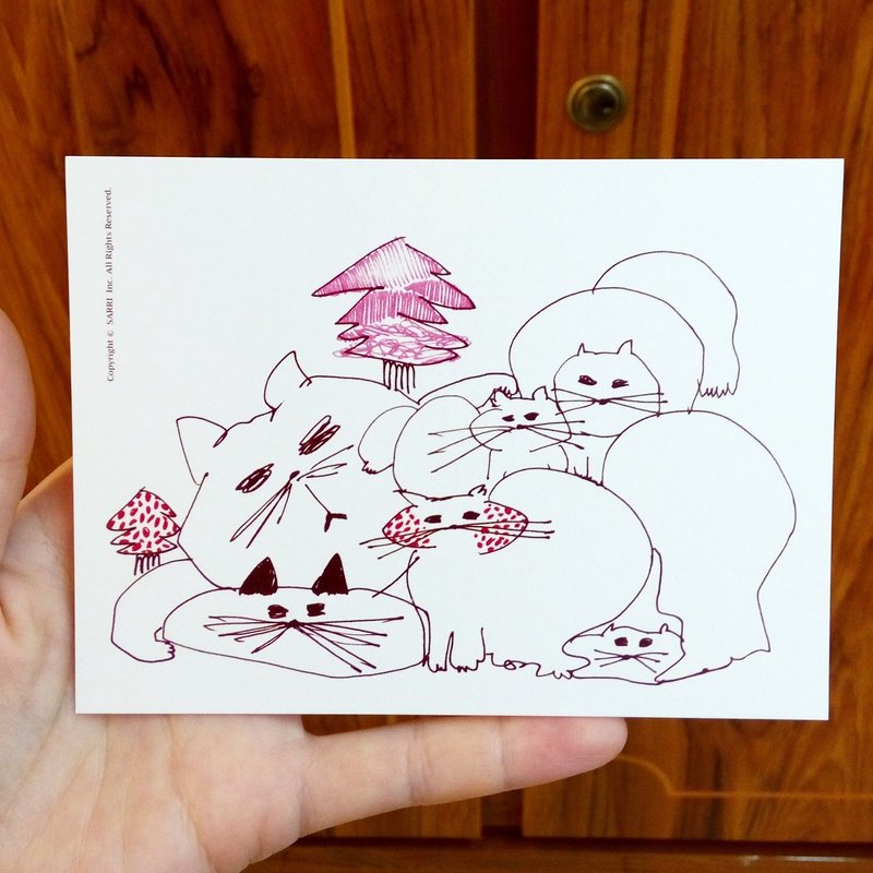 Cats Family Postcard Birthday Card Design Coloring Illustration Drawings Card Universal Card Art Fine Arts Modern Lovers Love Special Interesting Weird Features Weird Cute Taiwan Yellow Fun Funny Eye-catching Tale of Art Sequins Glitters Cool Not Famous Br