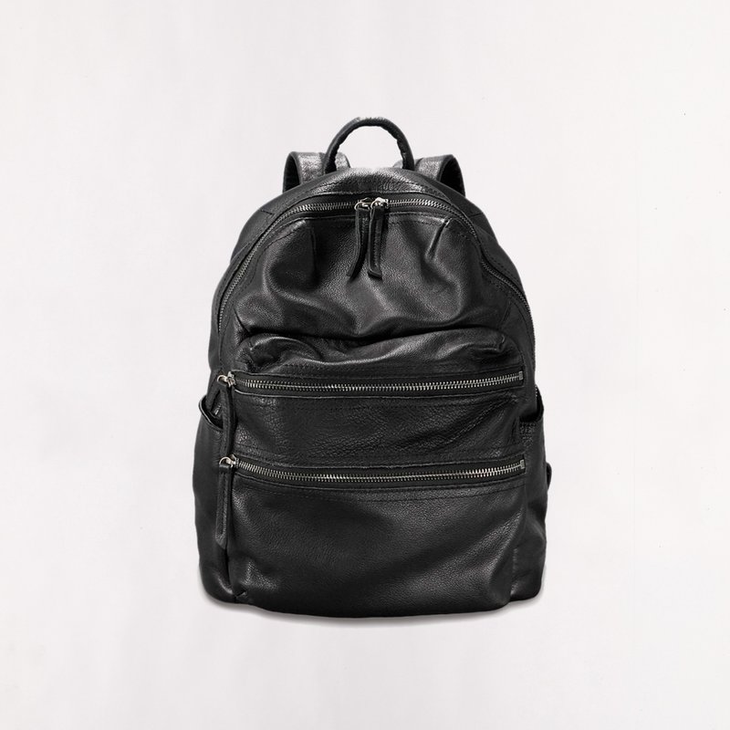 Esme Black 天然植鞣真皮後背包 __手感柔韌輕盈 - 後背包/背包/書包 - 真皮 黑色