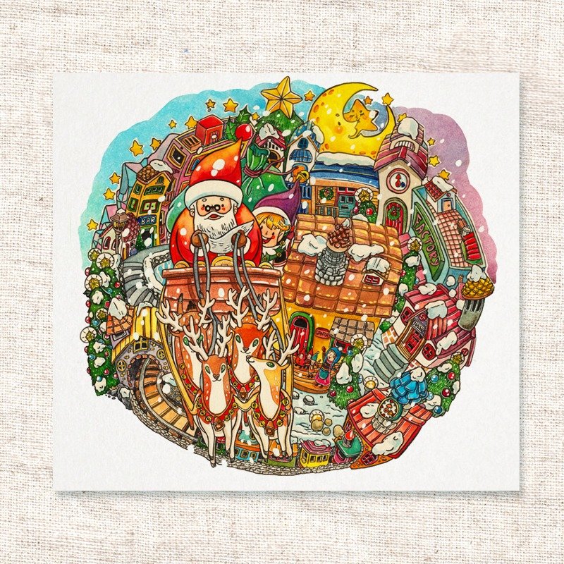Hand draw water colour printed illustration | greeting cards | cards | postcard | art print | illustration | wall deco【Magical Christmas】