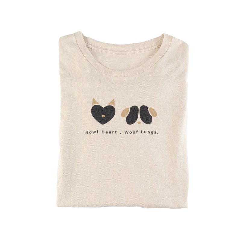 【狼心狗肺T】詔告世界我就狼心狗肺-米色短袖棉t-shirt - 女 T 恤 - 棉.麻 卡其色