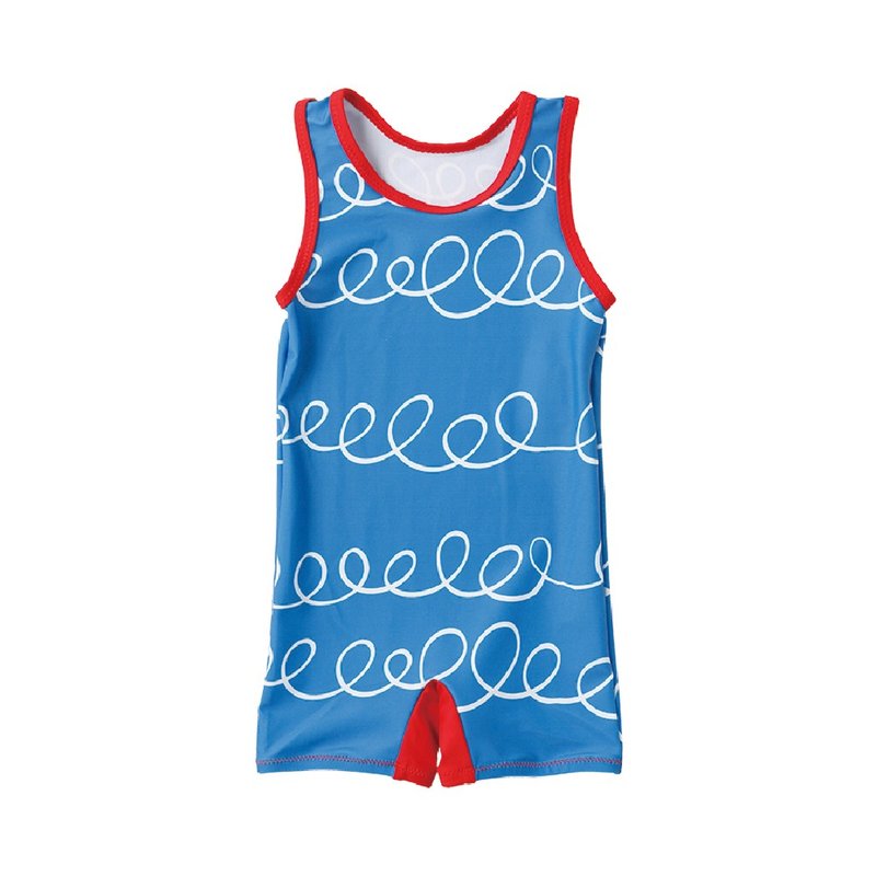 Japanese original design one-piece swimsuit - wave blue (90cm)