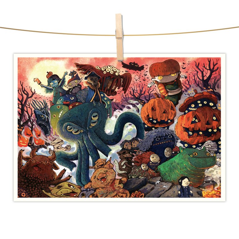 Afu watercolor illustration postcard - Halloween night tour