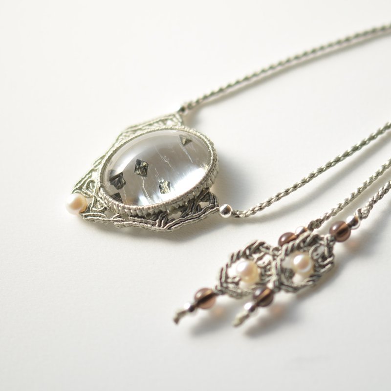 Marcasite in Quartz / Silk Macrame Necklace