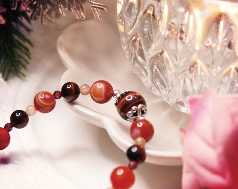 微醺派對 l 排除負能量 l 紅虎眼 l 紅石榴 l 紅瑪瑙 - 手鍊/手環 - 水晶 紅色