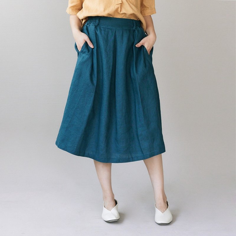【Simply Yours】亞麻百搭七分裙 藍F - 裙子/長裙 - 棉.麻 藍色