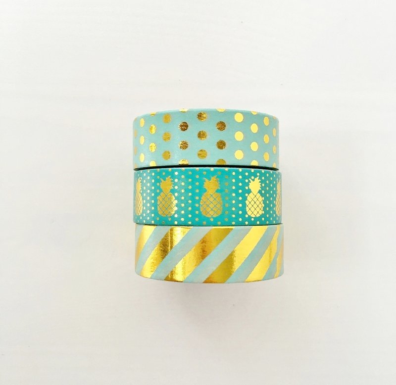 Set of 3 Mint Green Gold Foil Washi Tape