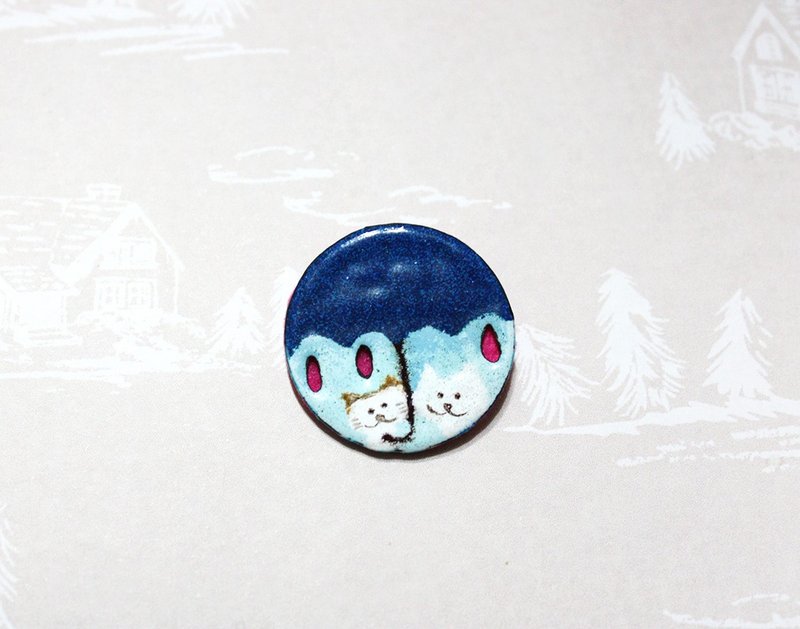 Two cats walking in the rain / umbrella --- dark blue enamel pins