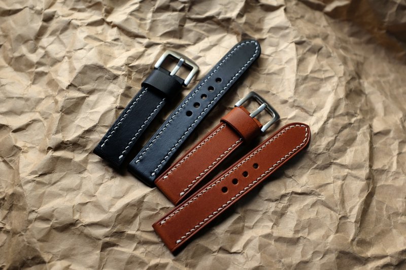 Custom-made watch strap with rivet leather strap