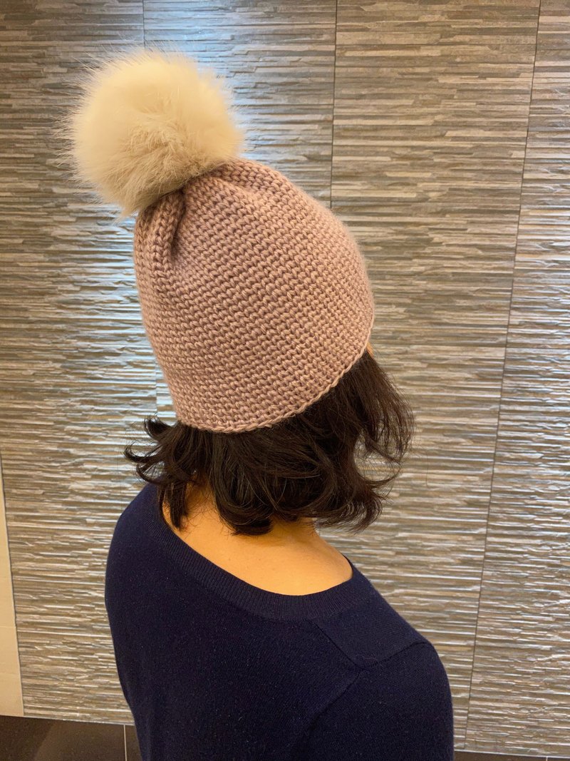 Hand-knitted woolen hat-large hair ball can be detached-beige only this one