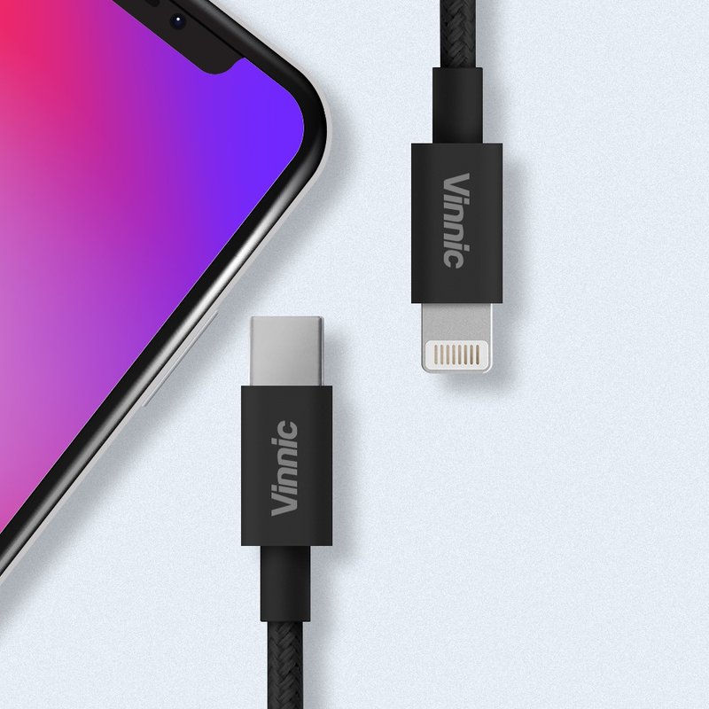 Vinnic MFi 蘋果官方認證 USB-C to Lightning 傳輸充電線 - 行動電源/充電線 - 其他材質 黑色
