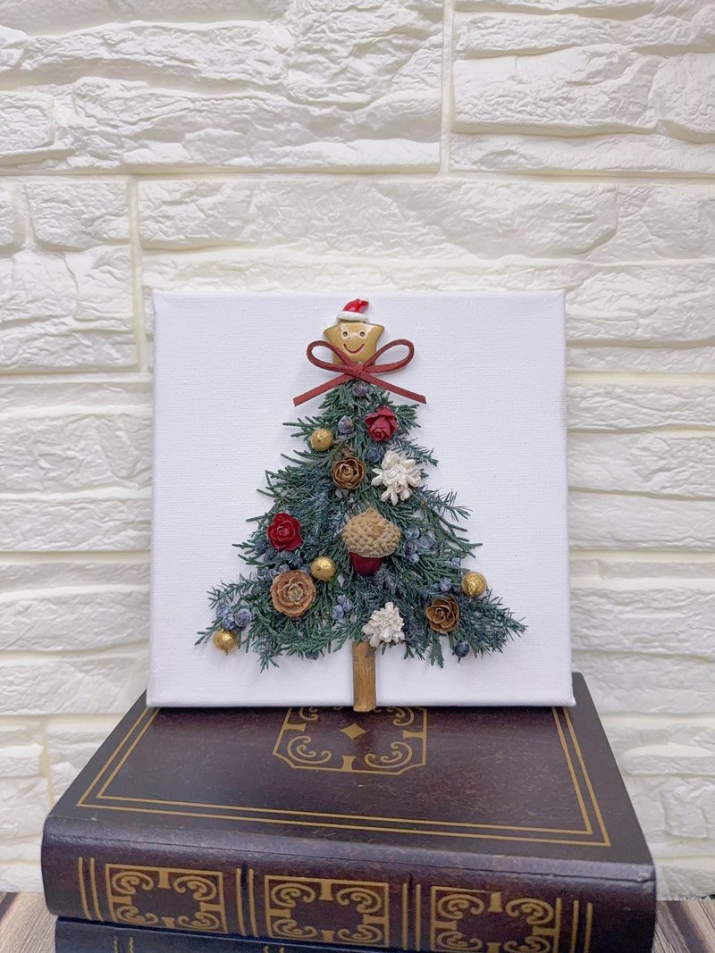 聖誕限定 聖誕樹永生花畫布/聖誕佈置/交換禮物/療癒掛飾 - 乾燥花/永生花 - 植物.花