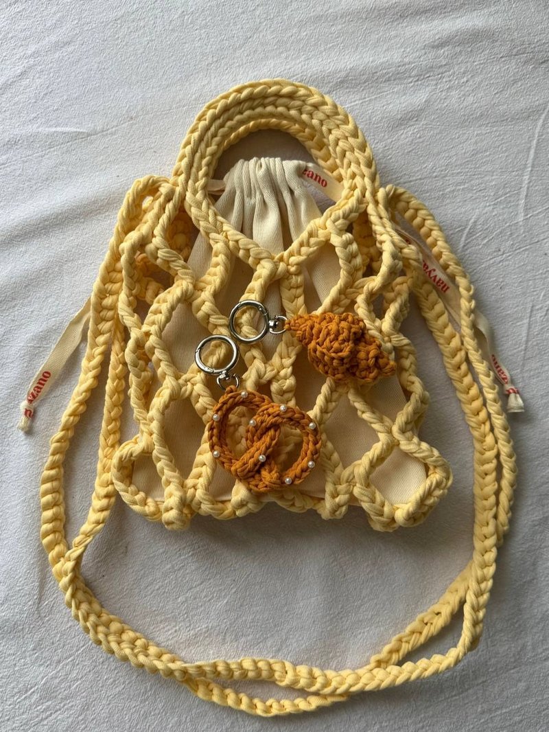Crochet netted bag, Macrame string bag, yellow woman bag, handmade summer bag - 手提包/手提袋 - 其他材質 黃色