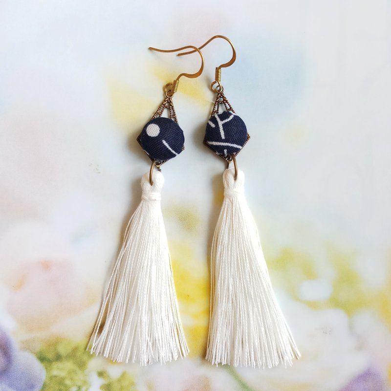 以大利亞麻綫流蘇耳環 布耳環 銅耳環 EAR-042 - 耳環/耳夾/耳骨夾 - 其他金屬 金色